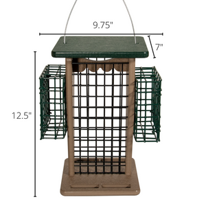 JCS Wildlife Whole Peanut Feeder With 2 Suet Cages - Great for Woodpeckers and Peanut Loving Birds!