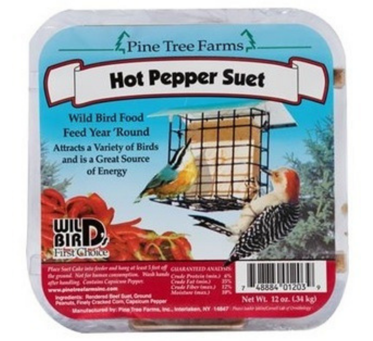 (PT-2039)  Pine Tree Farms Hot Pepper Suet Cake 12 oz.