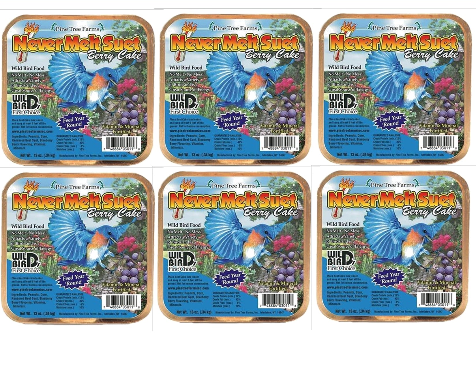 Pine Tree Farm's Never Melt Suet Berry Cake 12 oz. (6 or 12 Packs)