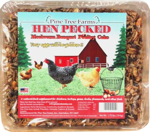 Pine Tree Farms Hen Pecked Mealworm Poultry Cake 1.75 lbs (1, 2, 4 and 6 Packs)