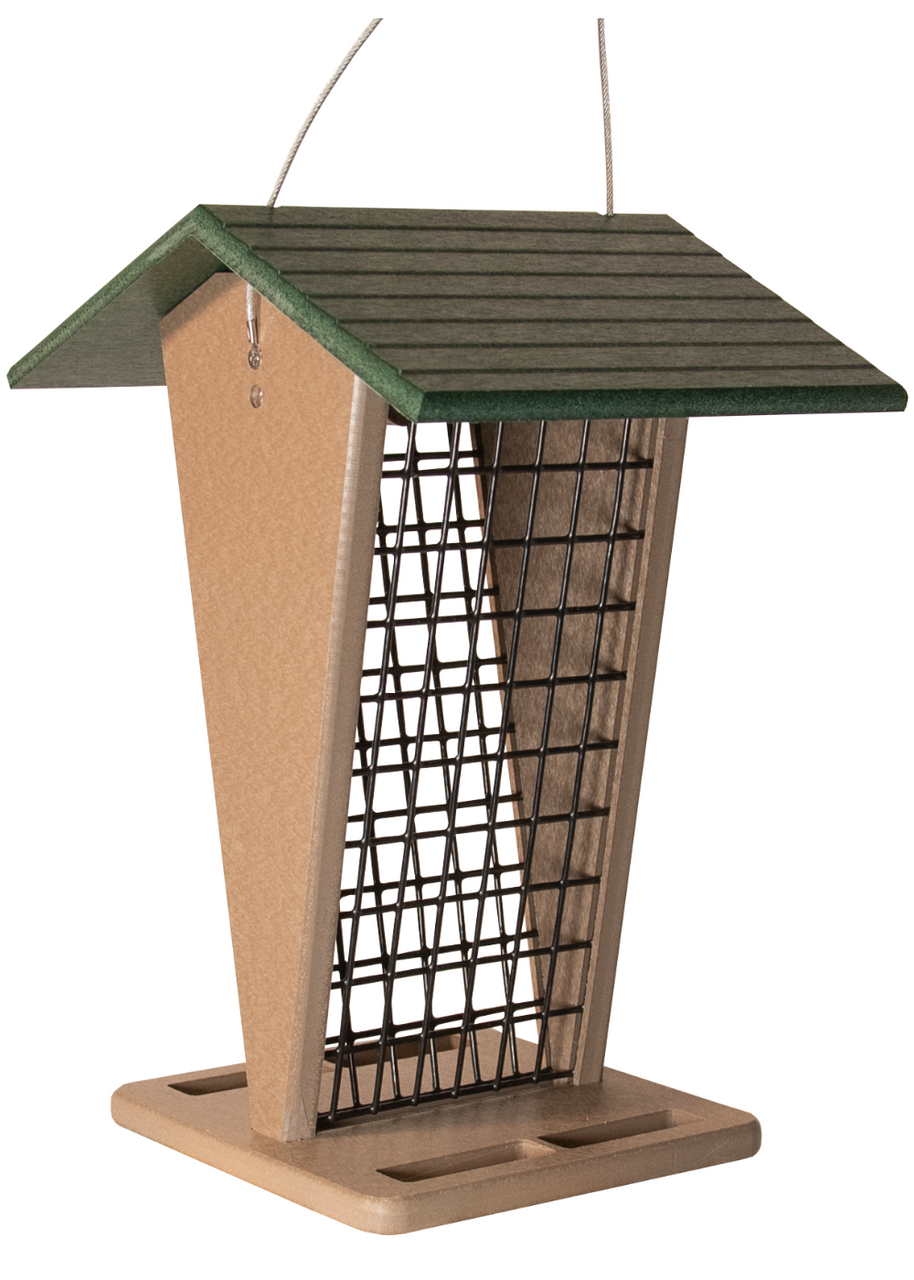 Green/Tan Whole Peanut Feeder with Peaked Roof
