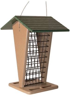 JCS Wildlife Green/Tan Whole Peanut Feeder with Peaked Roof