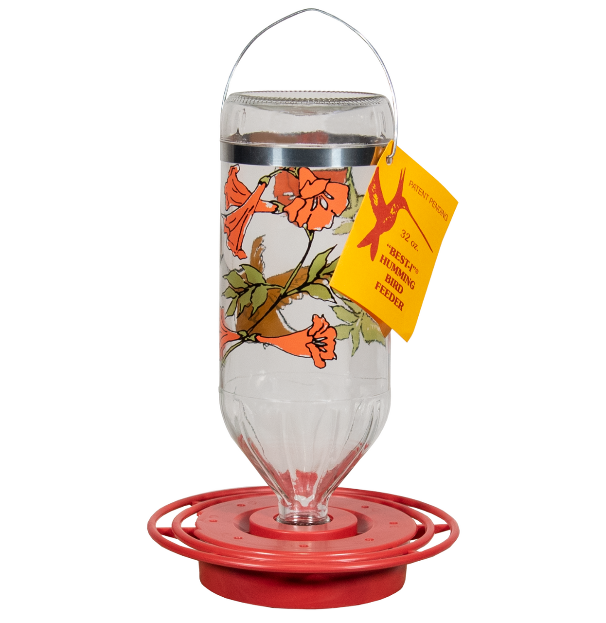 Best-1 Rufous Art Hummingbird Feeder, Glass Bottle, 32 oz (Base and Bottle)
