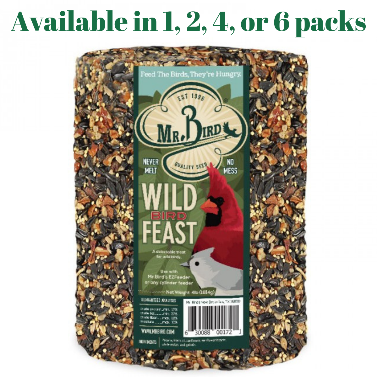 Mr. Bird Wild Bird Feast Large Wild Bird Seed Cylinder 4 lbs. (1, 2, 4 and 6 Packs)