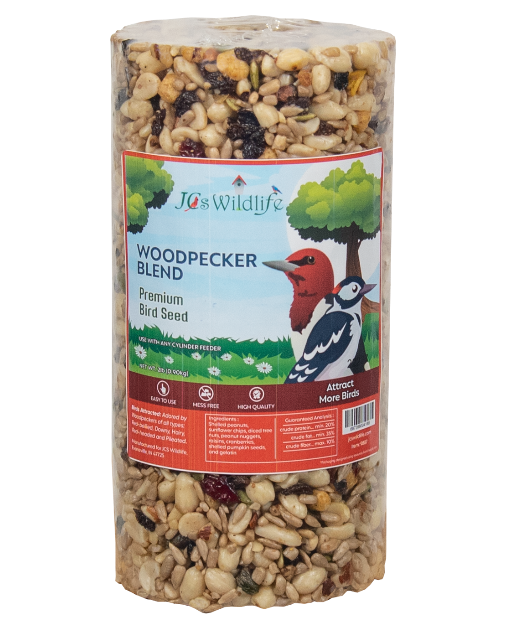 JCs Wildlife Woodpecker Blend Premium Bird Seed Small Cylinder, 2 lb