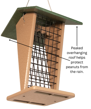 JCS Wildlife Green/Tan Whole Peanut Feeder with Peaked Roof