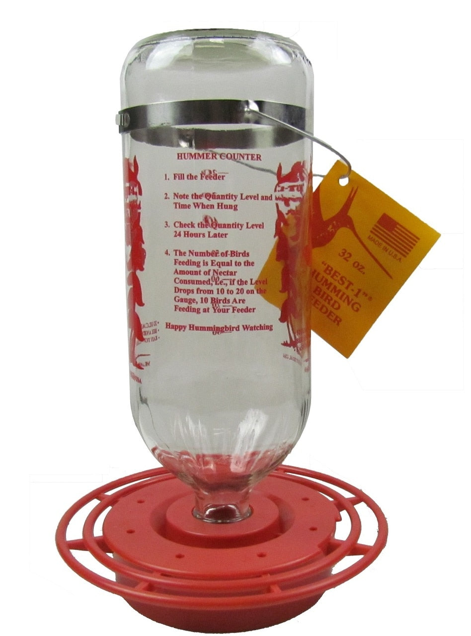 Original Best-1 HummingBird Feeder - Glass Bottle & Plastic Base 32 oz.(1 or 2 Pack)