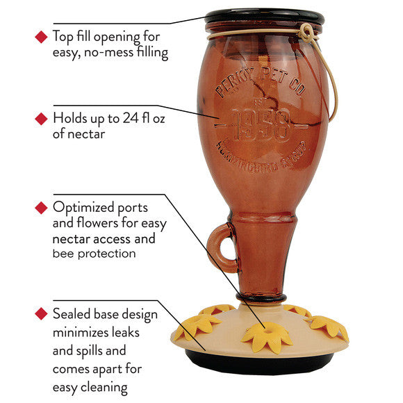 Perky-Pet Sugar Maple Top-Fill Glass Hummingbird Feeder 24 oz