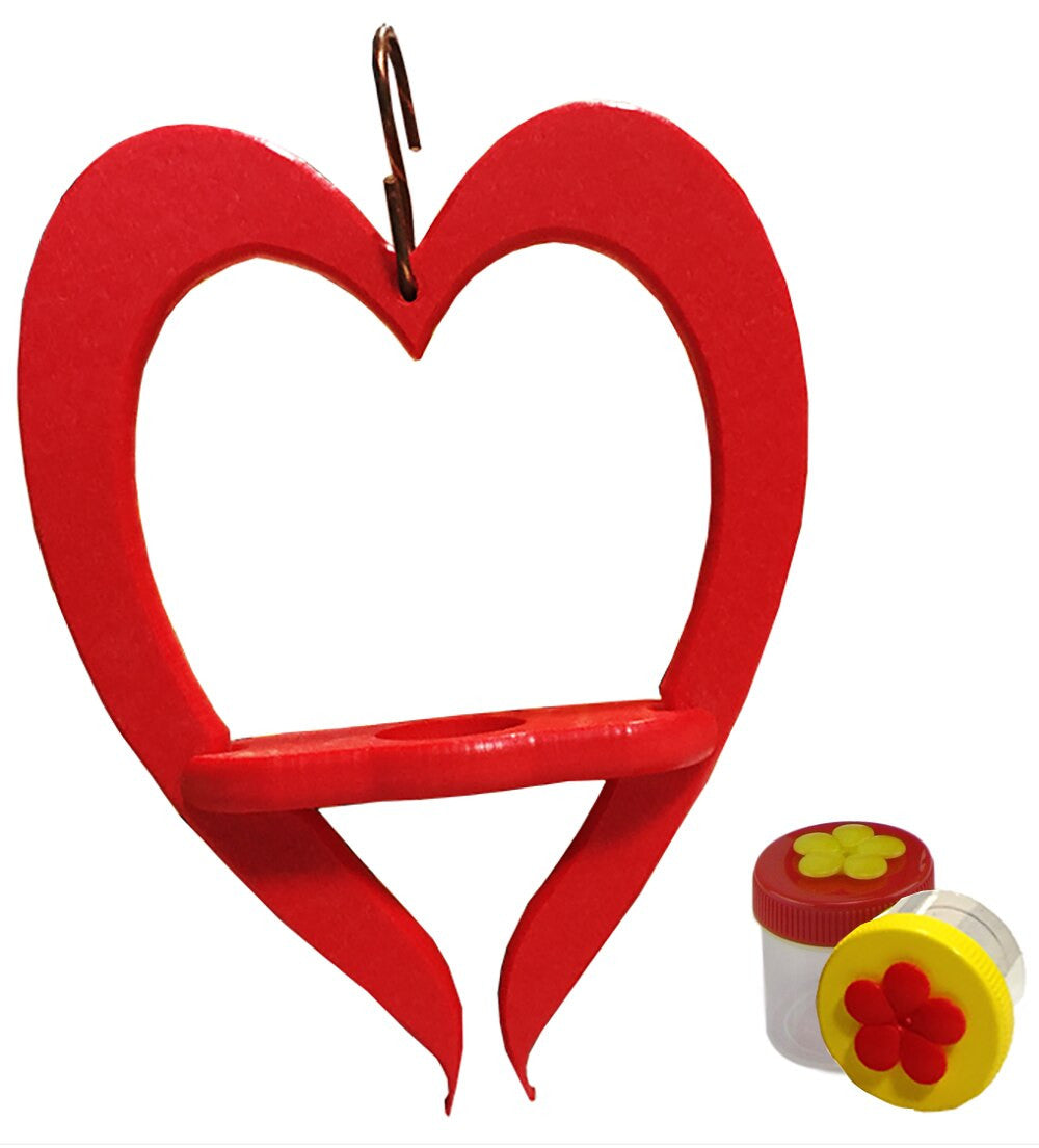 JCs Wildlife Poly Lumber Heart Hummingbird Feeder with Red and Yellow Nectar DOTS