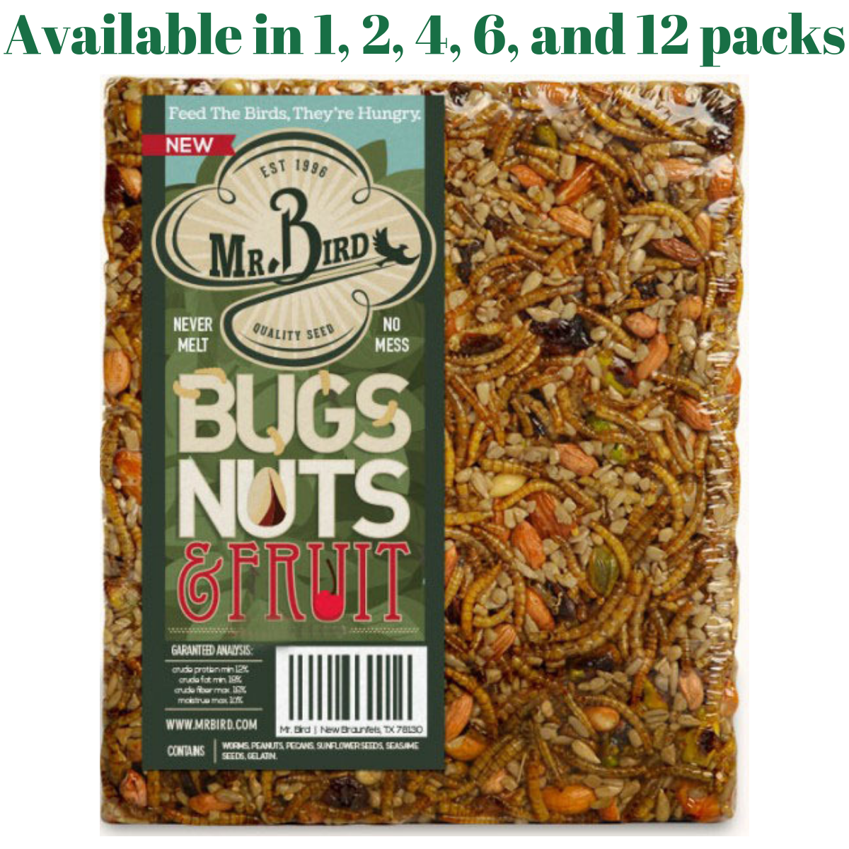 Mr. Bird Bugs, Nuts, & Fruit Large Wild Bird Seed Cake 1 lb. 10 oz. (1, 2, 4, 6, and 12 Packs)