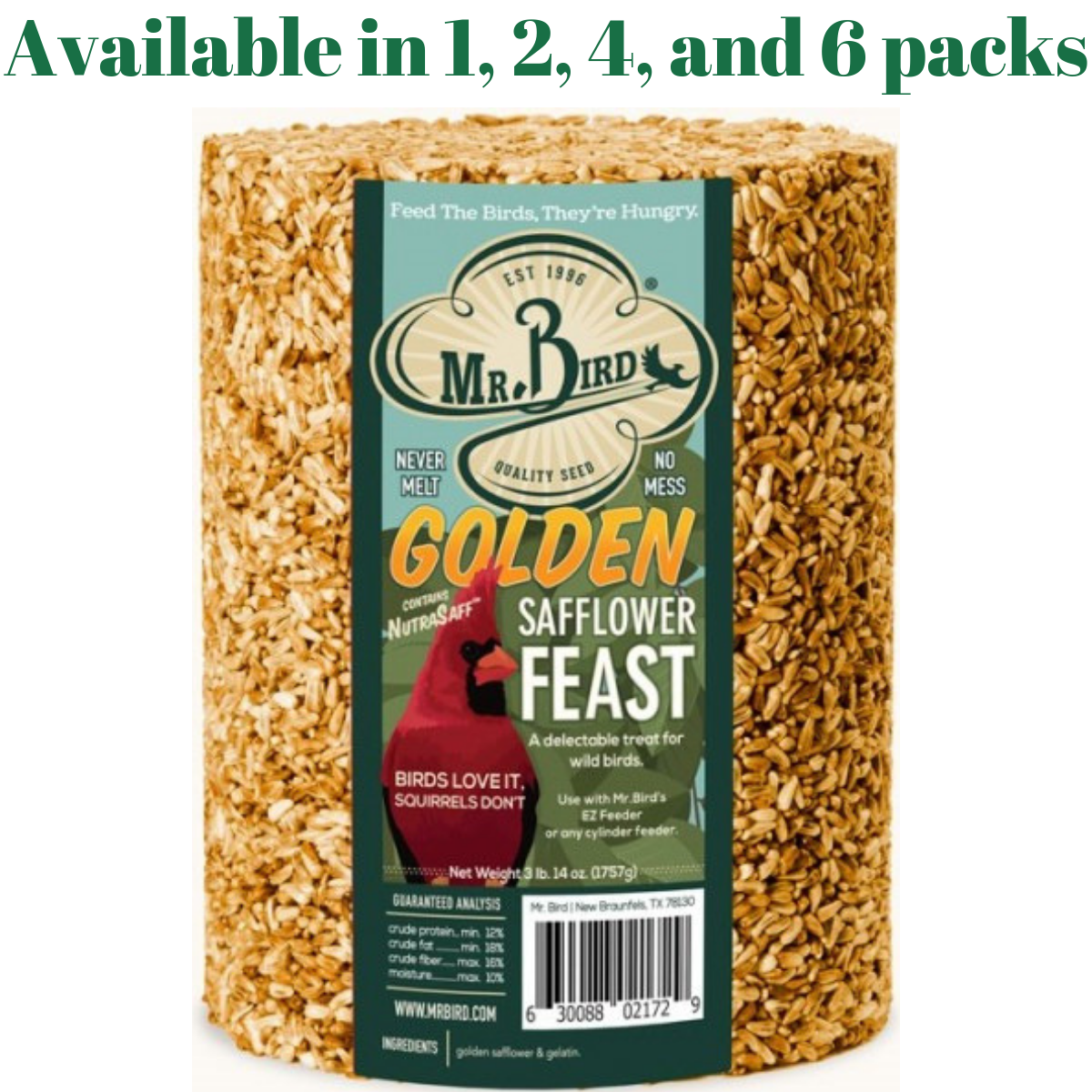 Mr. Bird Golden Safflower Feast Large Wild Bird Seed Cylinder 62 oz. (1, 2, 4, and 6 Packs)