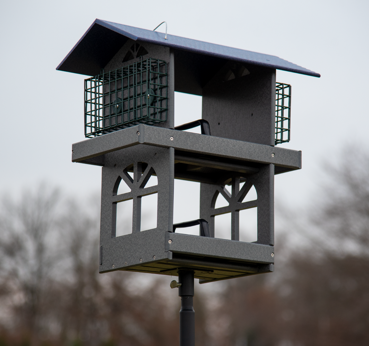 Double Fly Thru Platform Bird Feeder with Roof & 4 Suet Cakes