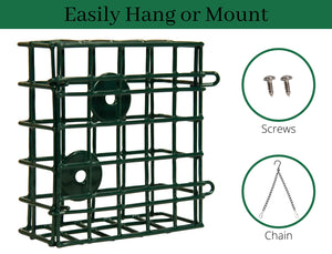 JCs Wildlife Single Suet Cage Bird Feeder - Holds Suet, Seed Cakes, Fruit, and Nesting Material - Holds 1 Suet Cake - Suet Feeder, Suet Basket, Suet Cake Bird Feeder