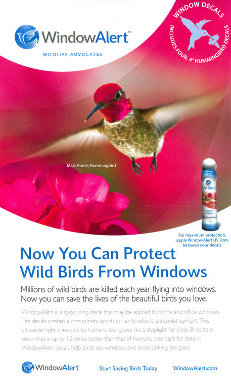 Window Alert 4 Hummingbird Decals Protect Wild Birds