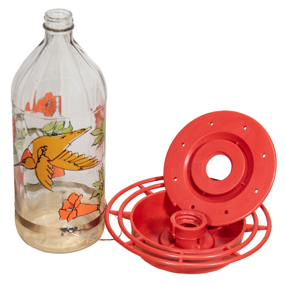 Best-1 Rufous Art Hummingbird Feeder, Glass Bottle, 32 oz (Base and Bottle)