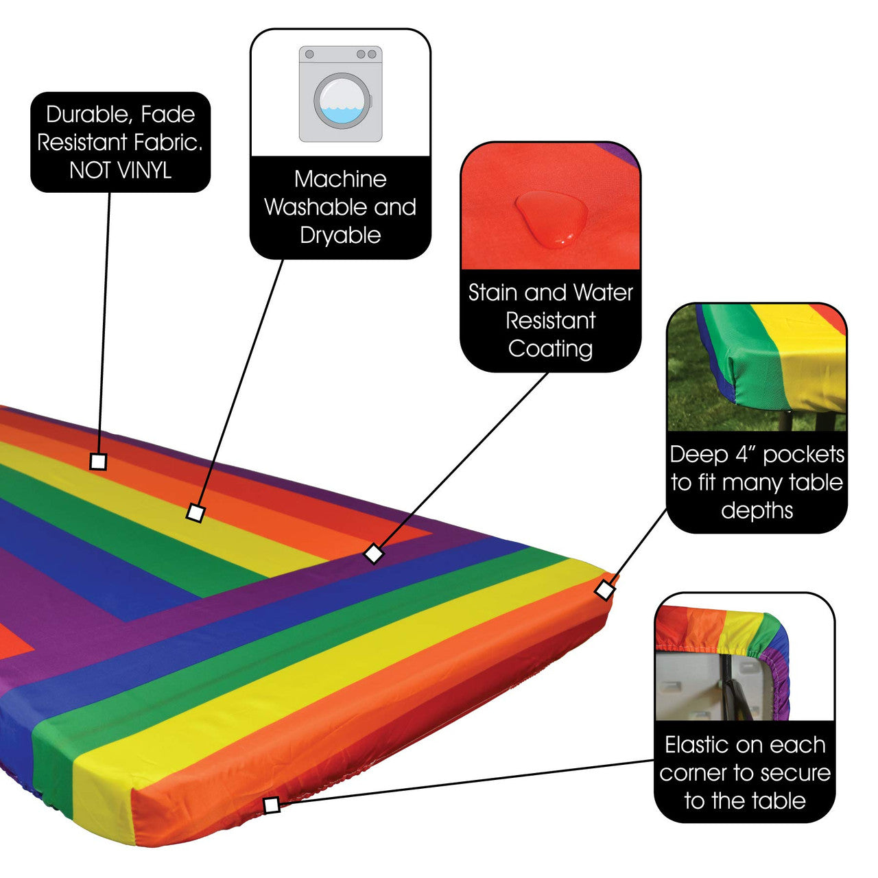 In the Breeze Rainbow 6 Foot Fitted Tablecloth