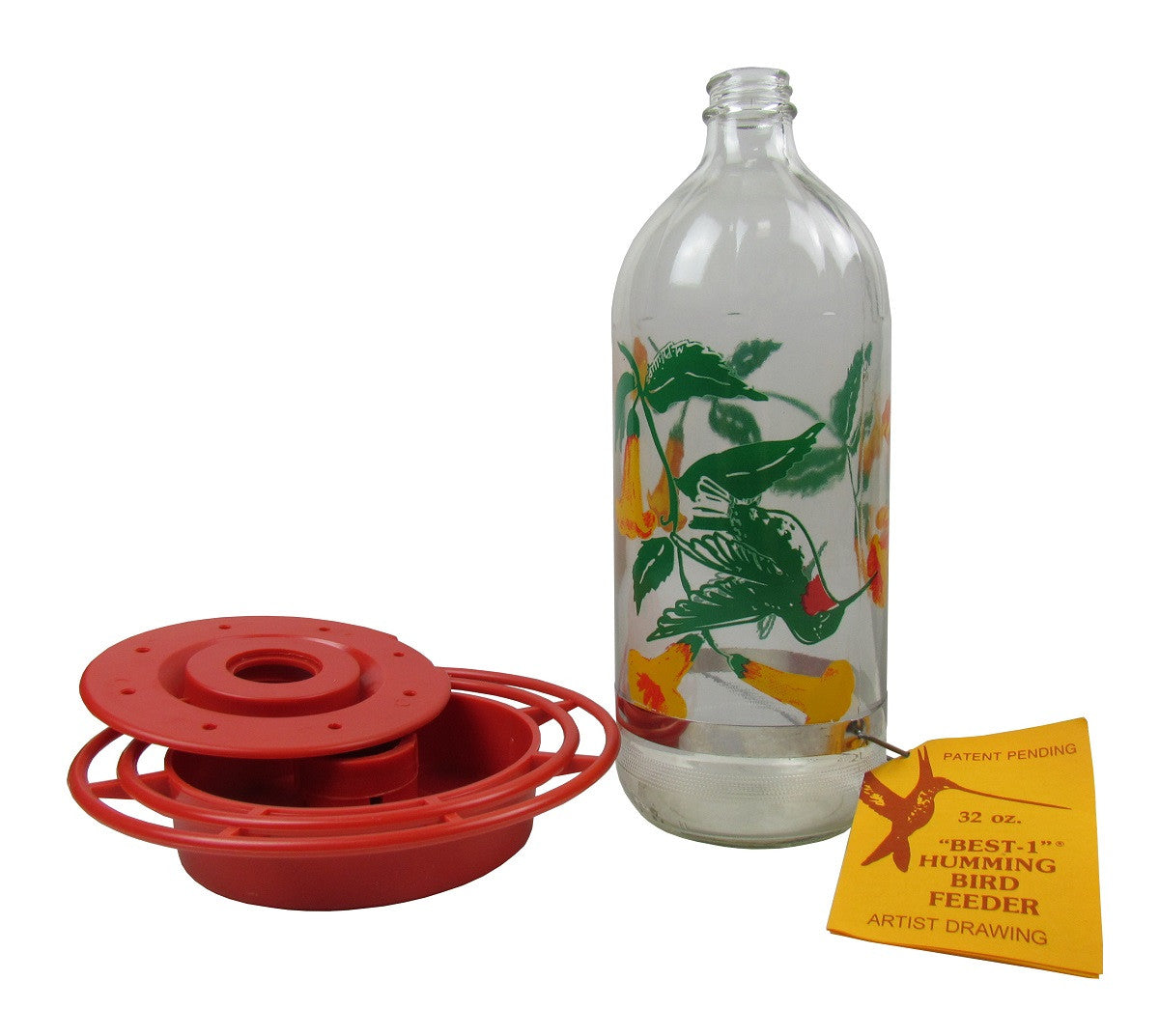Original Best-1 Flowers Hummingbird Feeder 32 oz Glass Bottle, Plastic Base