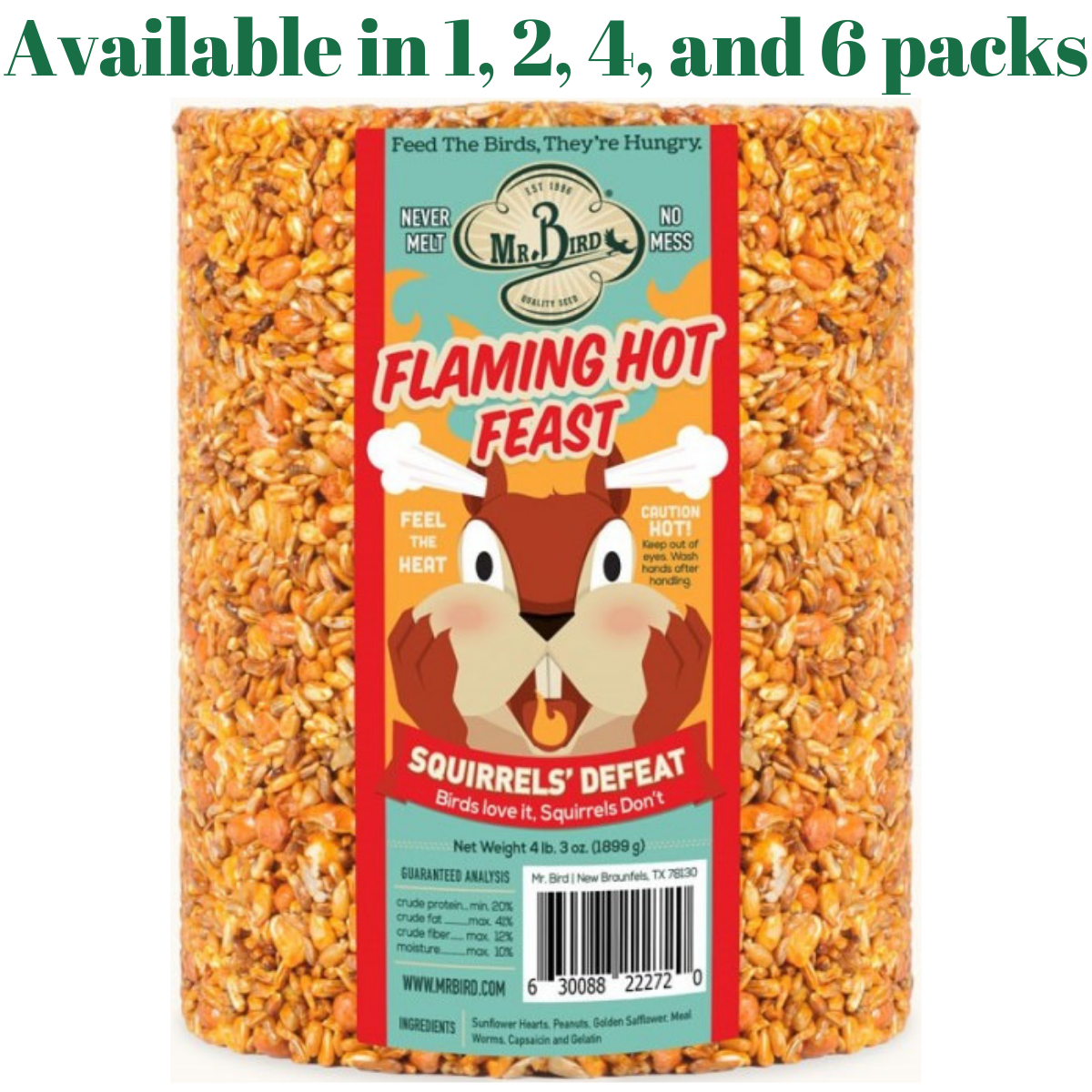 Mr. Bird Flaming Hot Feast Large Wild Bird Seed Cylinder 4 lb. 3 oz. (1, 2, 4, or 6 Packs)