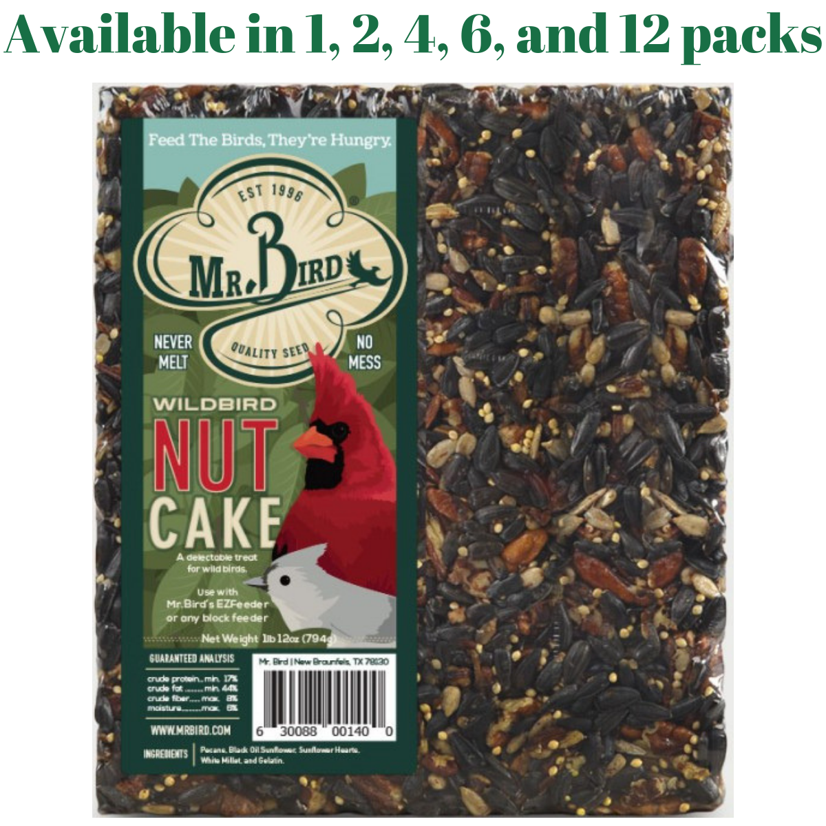 Mr. Bird WildBird Nut Cake XL Wild Bird Seed Cake 1 lb. 12 oz. (1, 2, 4, 6 and 12 Packs)