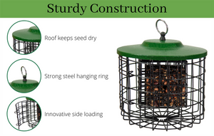 Squirrel Stopper Round Squirrel Proof Suet Feeder with Easy-Open Side Door - Holds 2 Suet Cakes