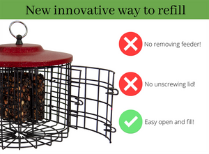 Squirrel Stopper Round Squirrel Proof Suet Feeder with Easy-Open Side Door - Holds 2 Suet Cakes