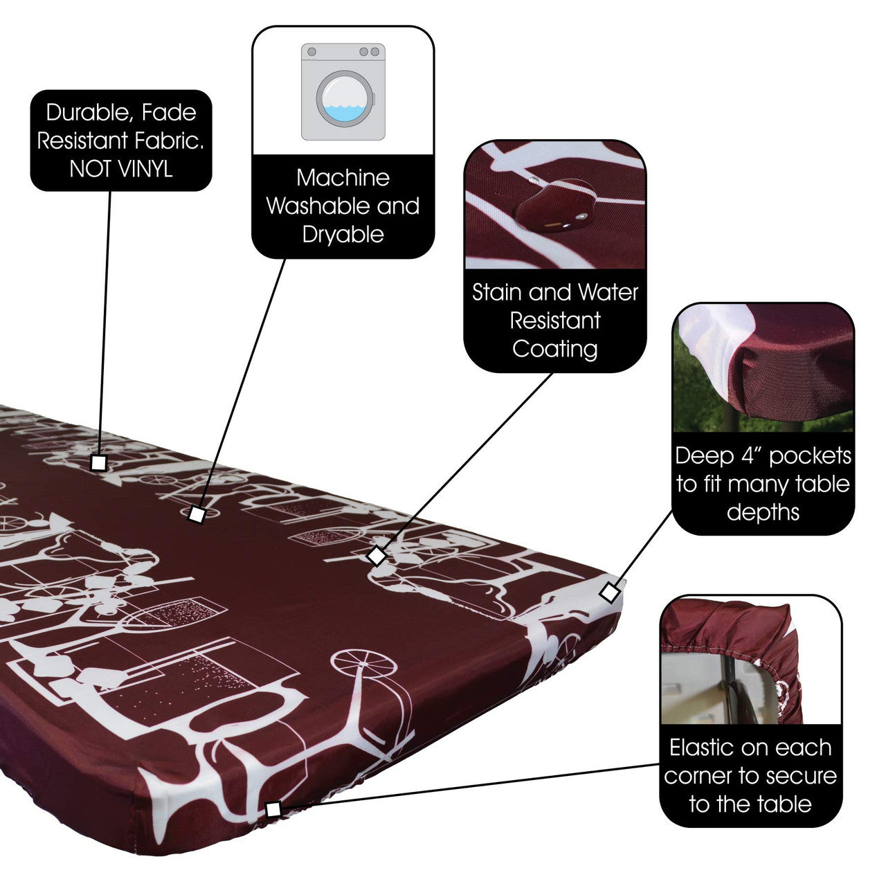 In the Breeze Happy Hour Drinks 6 Foot Fitted Tablecloth