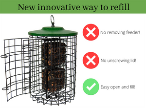 Squirrel Stopper Large Round Squirrel Proof Suet Feeder with Easy-Open Side Door - Holds 4 Suet Cakes