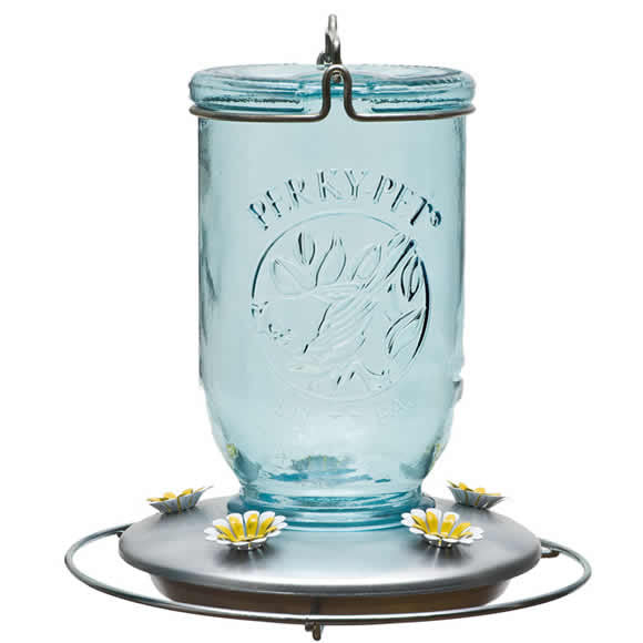 Perky-Pet Mason Jar Glass Hummingbird Feeder 32 oz w/ Metal Base, 785