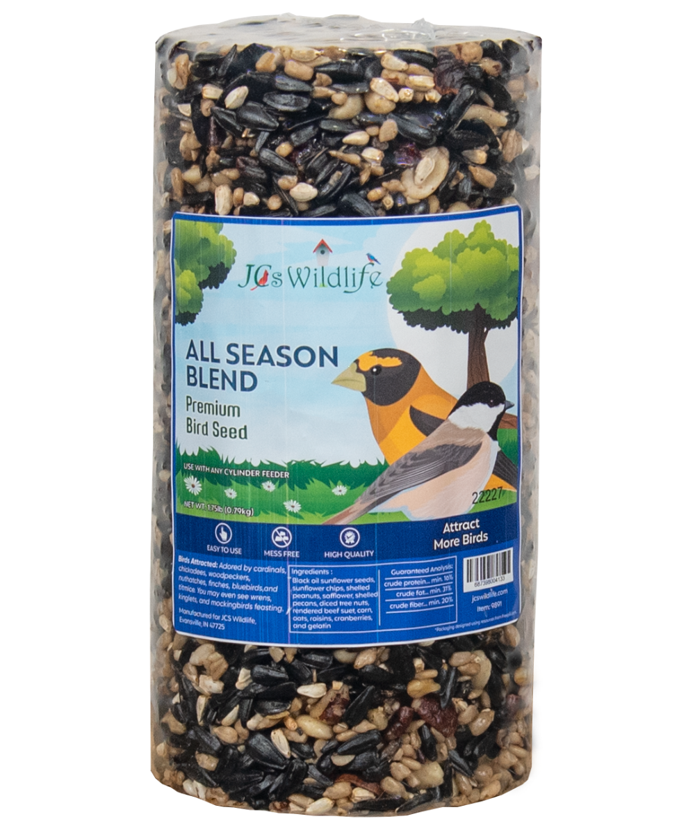JCs Wildlife All Season Blend Premium Bird Seed Small Cylinder, 1.75 lb (12 Count)