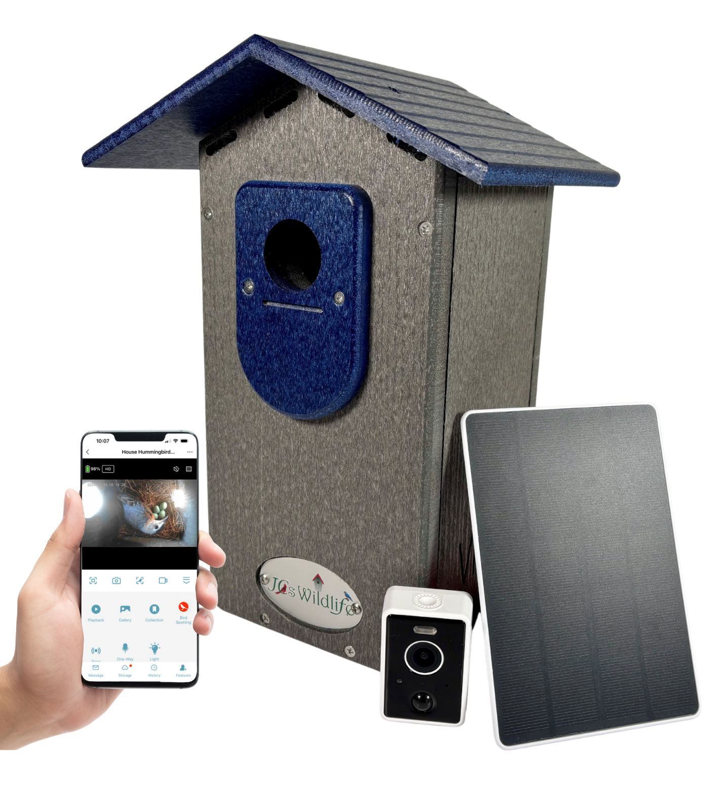 JCS Wildlife Smart Bluebird House - Wi-Fi Camera & Solar Powered Birdhouse, Live Streaming, Bird Nest Monitoring