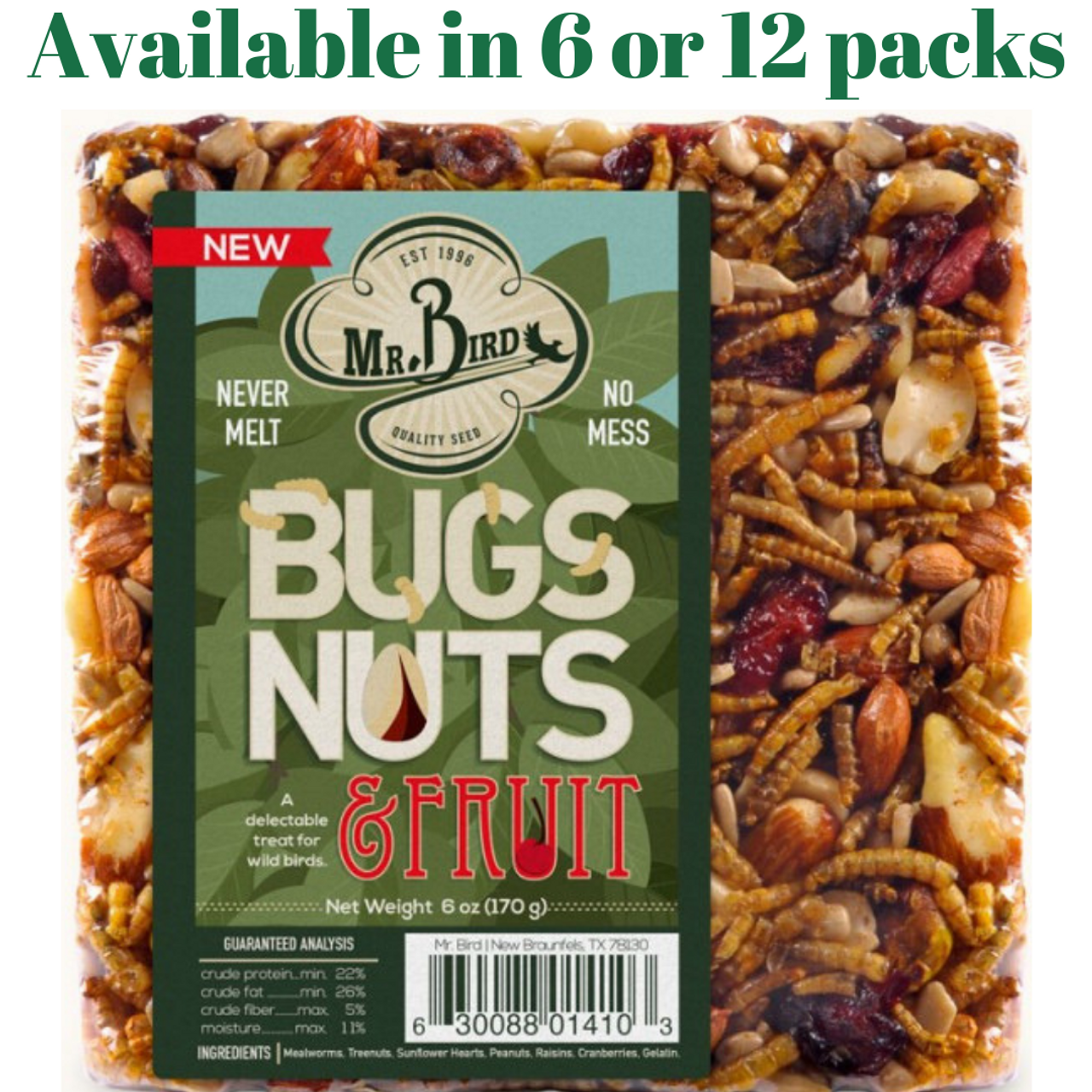 Mr. Bird Bugs, Nuts, & Fruit Small Wild Bird Seed Cake 6 oz. (6 or 12 Packs)