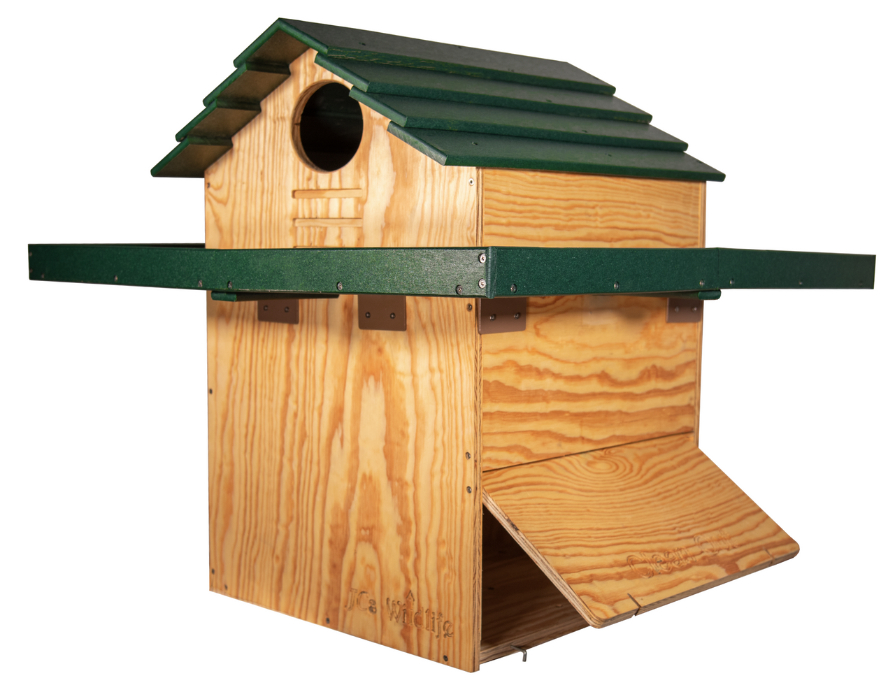 X Large Barn Owl Box with Poly Lumber Roof and Exercise Platform