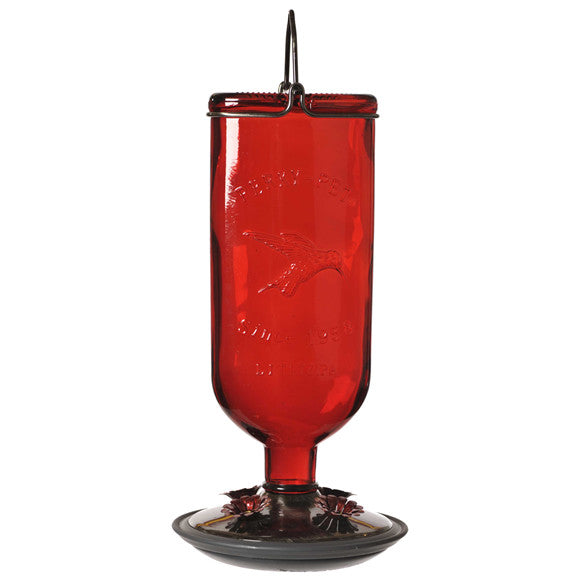 Perky-Pet 8109 Red Antique Glass Bottle Hummingbird Feeder 16-Ounce