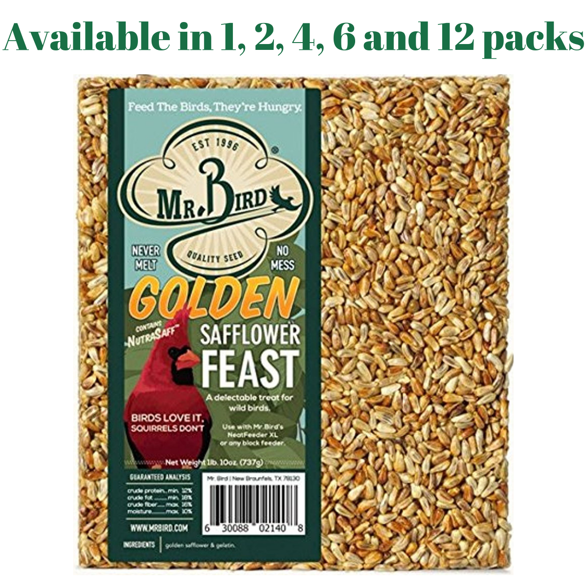 Mr. Bird Golden Safflower Feast Large Wild Bird Seed Block 1 lb. 10 oz. (1, 2, 4, 6 and 12 Packs)