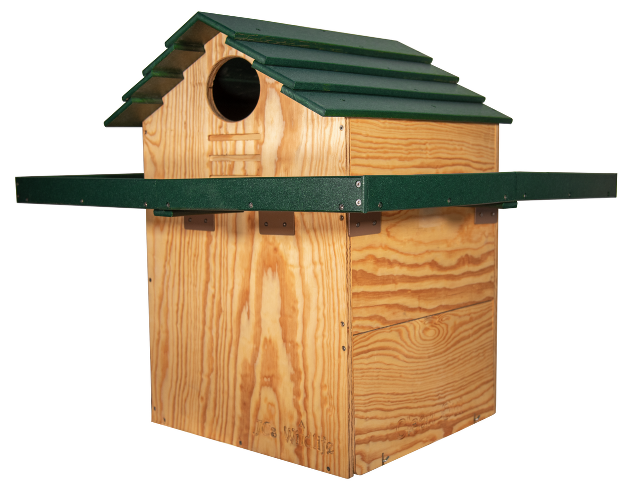 X Large Barn Owl Box with Poly Lumber Roof and Exercise Platform