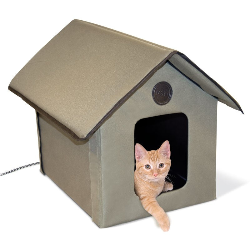 K&H Pet Products Outdoor Thermo Kitty House w/Removable Lectro-Soft Heated Floor (Olive/Olive)