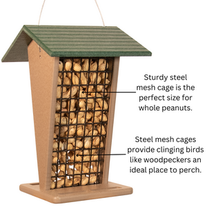 JCS Wildlife Green/Tan Whole Peanut Feeder with Peaked Roof