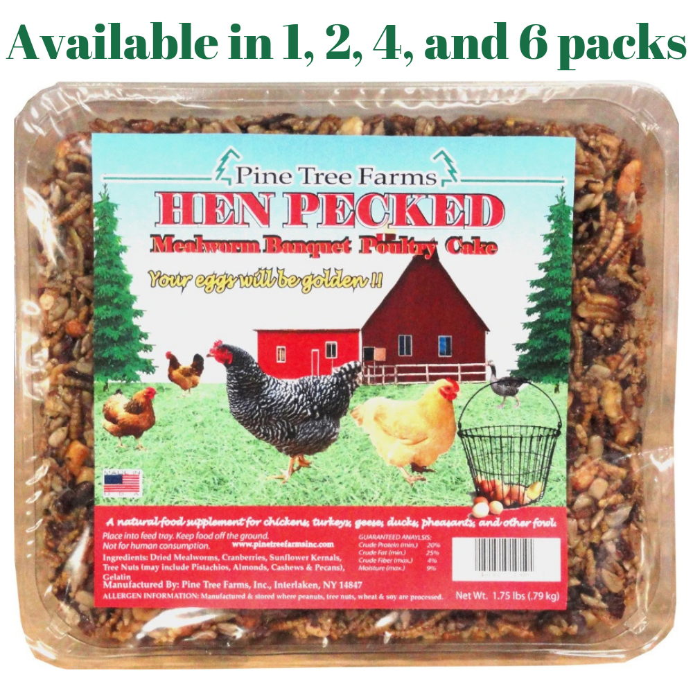 Pine Tree Farms Hen Pecked Mealworm Poultry Cake 1.75 lbs (1, 2, 4 and 6 Packs)