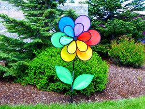 12 Petal Double Wheel Rainbow Flower Wind Spinner In the Breeze Garden Yard Decor