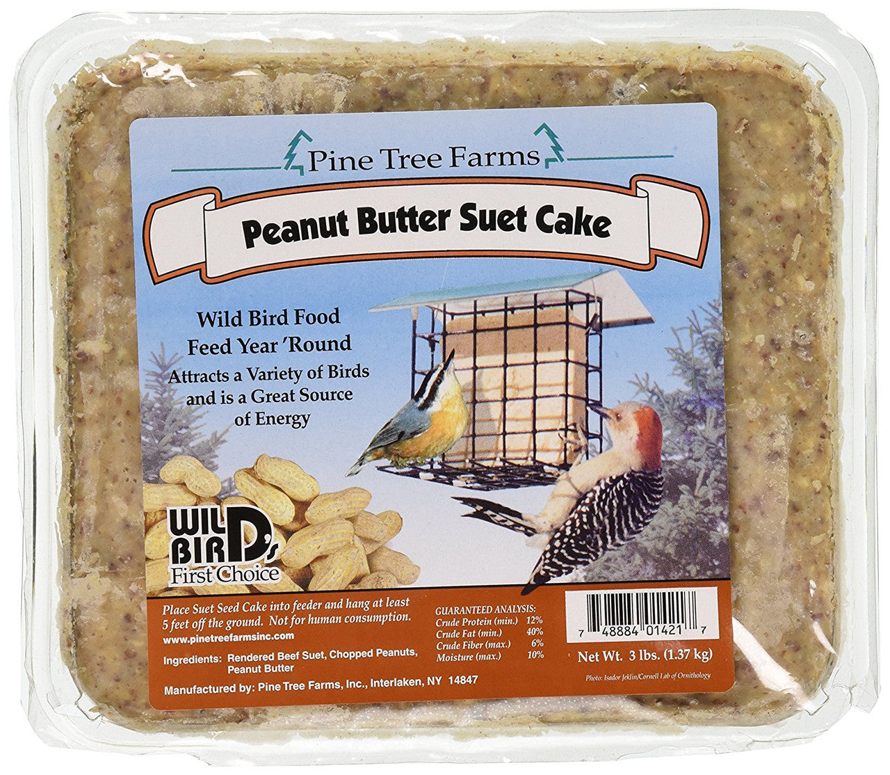 Pine Tree Farms 1421 Peanut Butter Suet Cake 3 pounds (12 Pack)