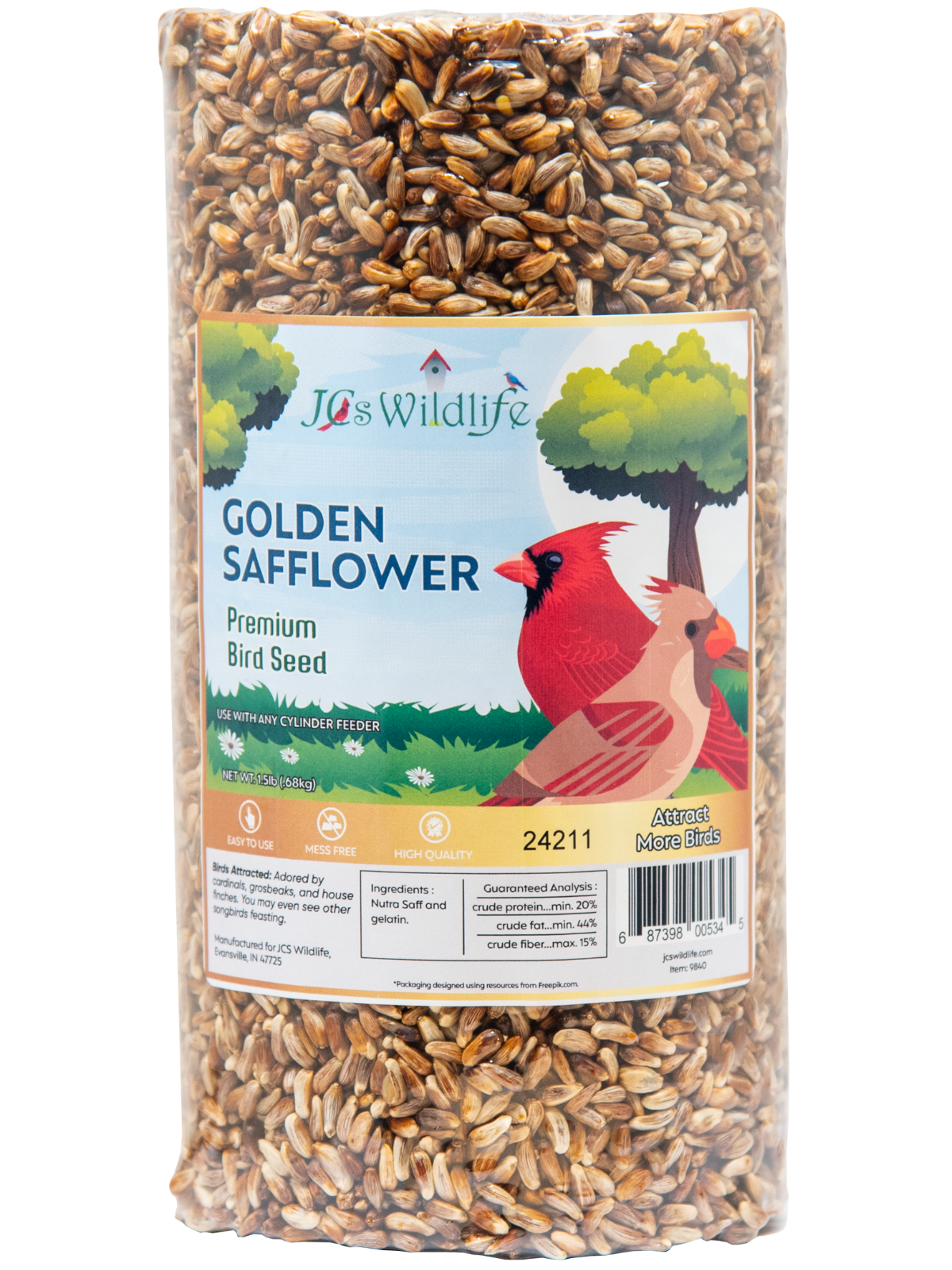 JCS Wildlife Golden Safflower Premium Bird Seed Small Cylinder