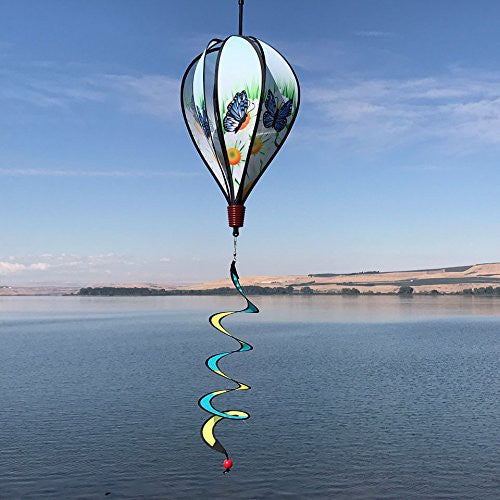 In The Breeze Blue Butterfly Hot Air Balloon Wind Spinner